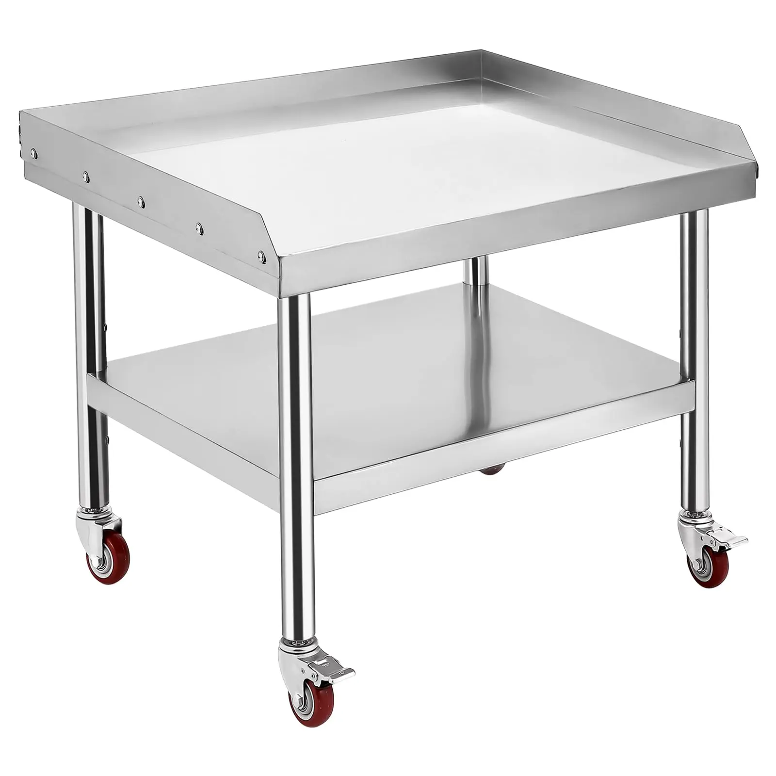 Garvee Stainless Steel 24x28x24 in Equipment Grill Stand Table with 1000 LBS Top Shelf, 220 LBS Bottom Shelf, Adjustable Legs, and 2 in Edge Baffle for Hotel, Home, and Commercial Restaurant Kitchens