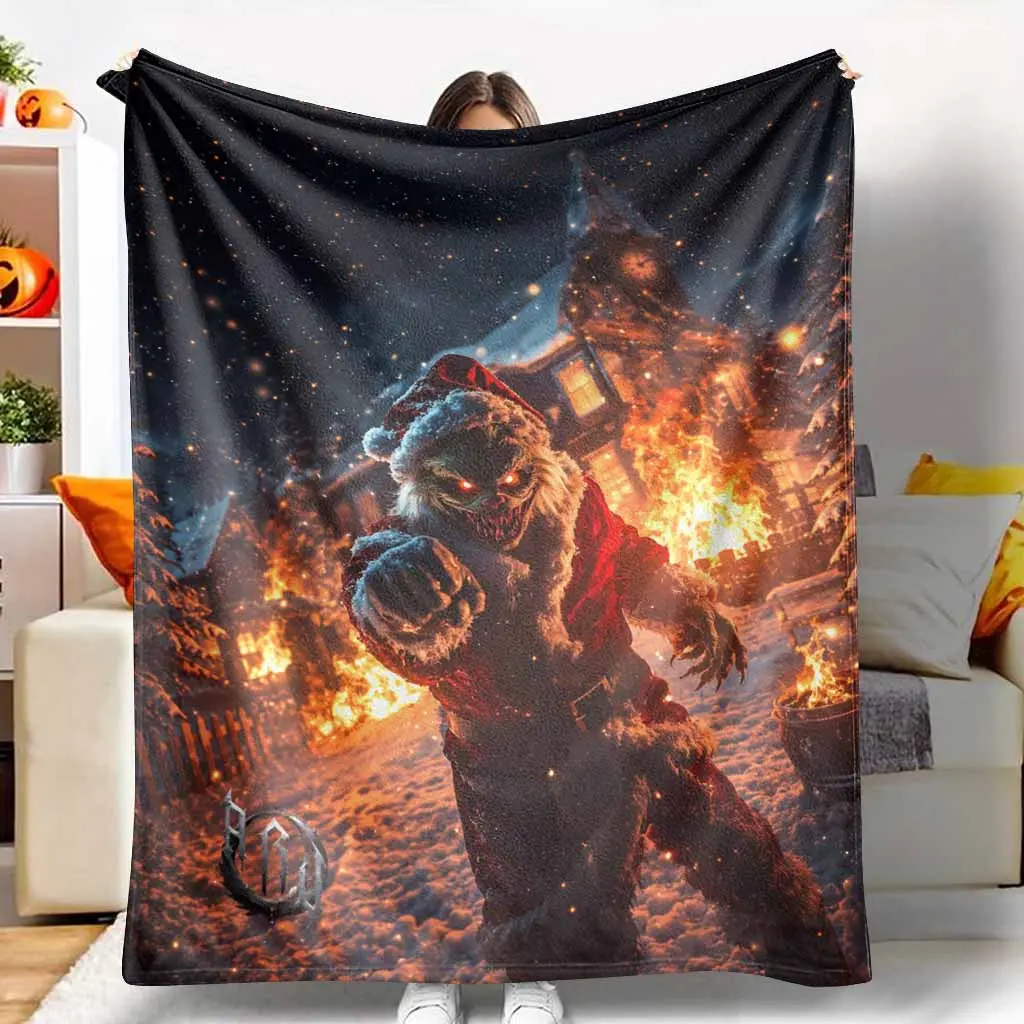 Christmas Flannel Blanket Santa Cabin Winter Night Print Soft Warm Plush Cozy Lightweight for Sofa Bed Couch Living Room Holiday Decor Gift Travel Bedroom