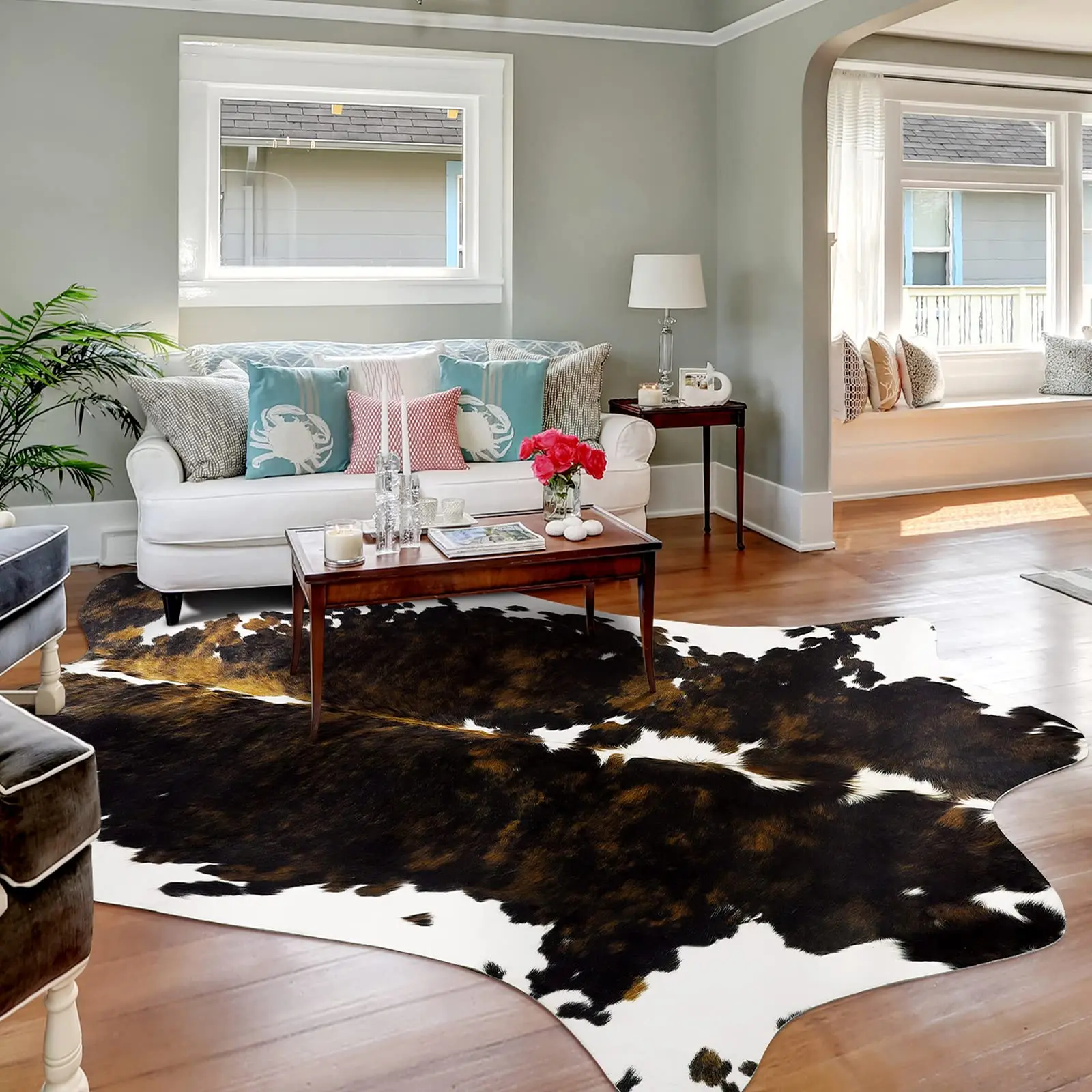 YJ.GWL Cowhide Rug Large Cow Print Faux Animal Print Carpet for Living Room Bedroom Office Table Black Brown Dark Brown Khaki Brown Soft Non Slip Family Friendly
