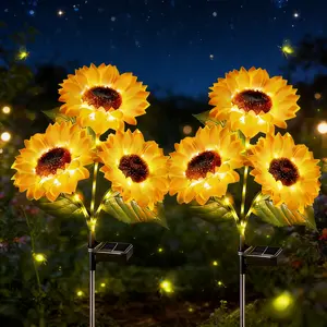 RUIDEL MICHAELS 2-Pack Outdoor Solar Lights, Realistic Sunflower Lights, Three-Head Sunflower Design, Outdoor Solar Decorative Lights suitable for gardens, courtyards, lawns, pathways, porches, and more—an excellent gift for friends and family.