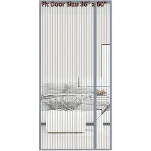 Screen Door Durable Fiberglass Mesh Fit Door Size 36x80In, Reversible Left Right Side Opening Grey Screen Mesh for Front Door Hands Free