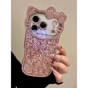 Cute and Luxurious Glitter Kitten Phone Case For iPhone 17 16 15 14 Shock-Resistant Protective Case
