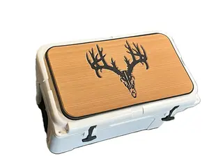 YETI Cooler Pad with Deer Euro Skull Logo - Rust/Black Mat, 3M Adhesive, Peel and Stick Application, Custom Coasters for Yeti Tundra Coolers Home Tableware