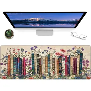 Retro Book Gaming Mouse Pad,14x24in Non-Slip Rubber Vintage Flower Desk Mat,Large Extended Mousepad for Office Home Laptop,Mice Pads Gifts,Game Lover Deskmat Decor (Library)