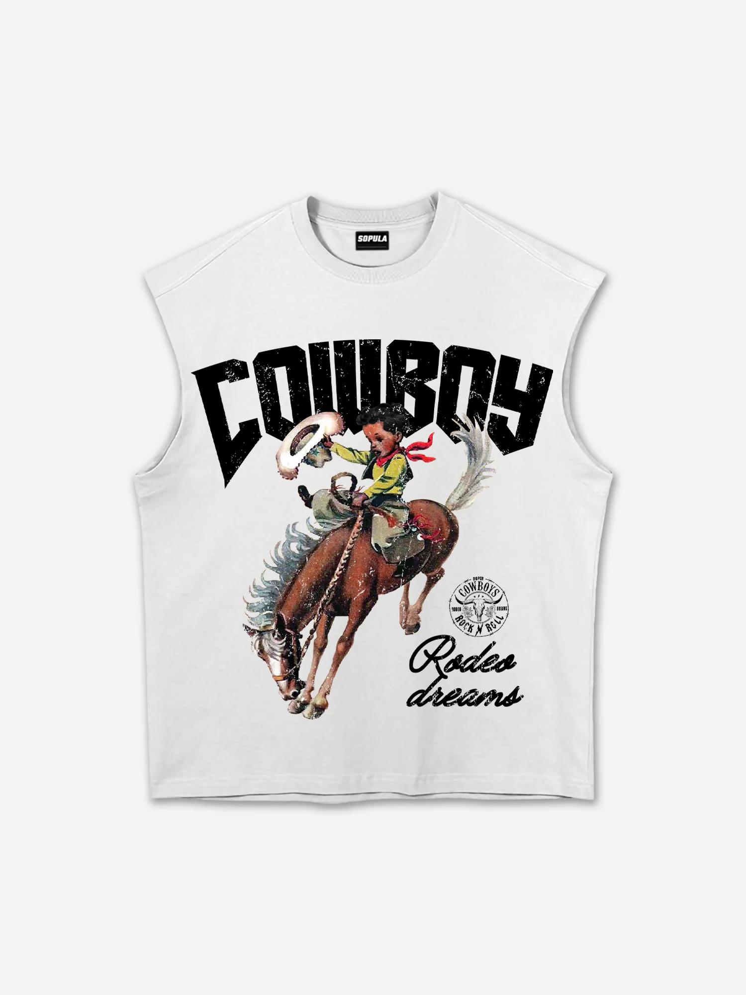 Sopula Studio Men's Cowboy Rodeo Dreams Print Tank Top Sleeveless Casual Crewneck Workout Tanktop