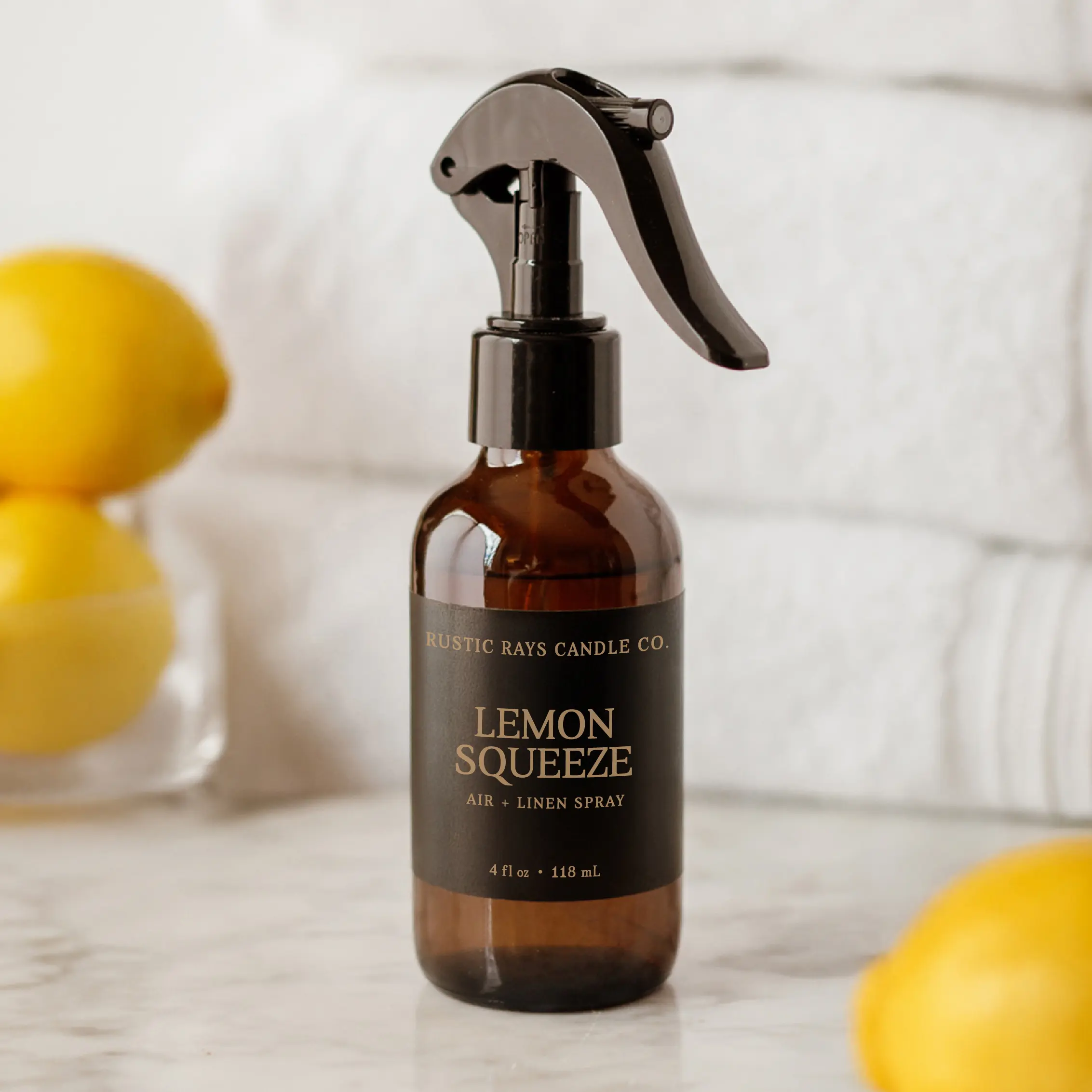 Lemon Squeeze Room Spray - Fresh Citrus Air + Linen Spray - Lemon Home Fragrance Mist - 4 oz Amber Glass Bottle