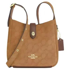 COACH Hadley 20 Adjustable Strap Mini Crossbody Bag with Signature Suede and Leather for Women in Brown
