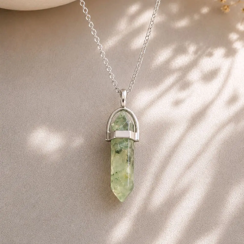 Natural Green Fluorite Crystal Point Pendant