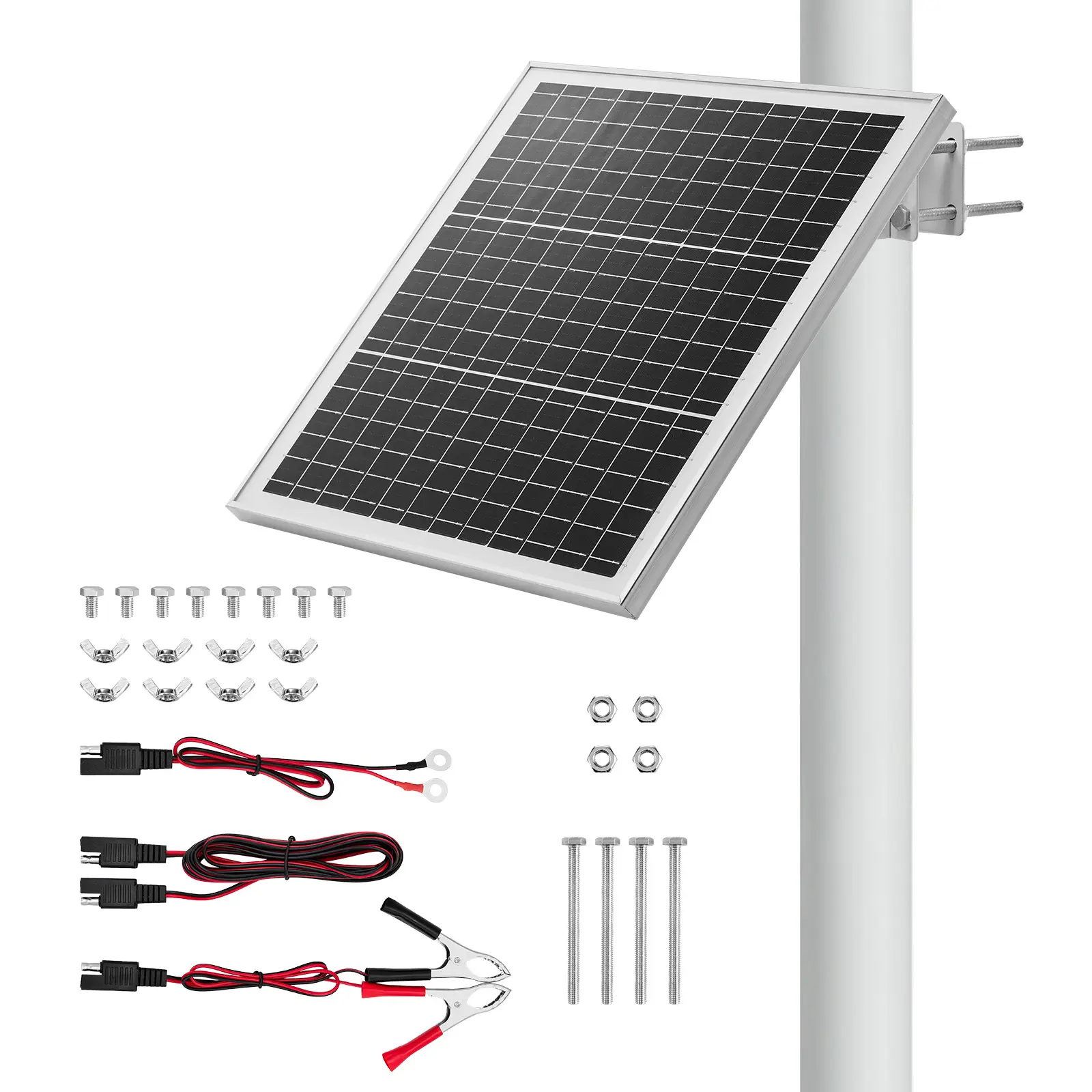VEVOR 20W 12V Outdoor Solar Panel Battery Charger Kit, IP67 Trickle Maintainer with Built-in Controller & Tempered Glass, Adjustable Mount (0-60° Pole Fit for 1.5"-3" Poles) for Batteries, Gate Openers, Cells, Home Use
