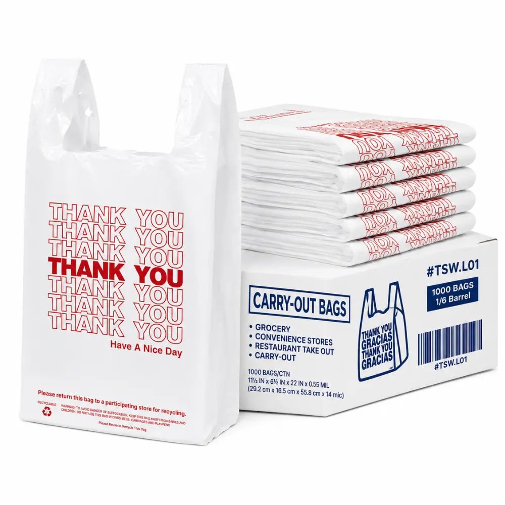 Durable White T-Shirt Bags 1000PCS |11.5"x6.5"x22" Plastic Bags for Retail & Grocery Use Shopper Handbag