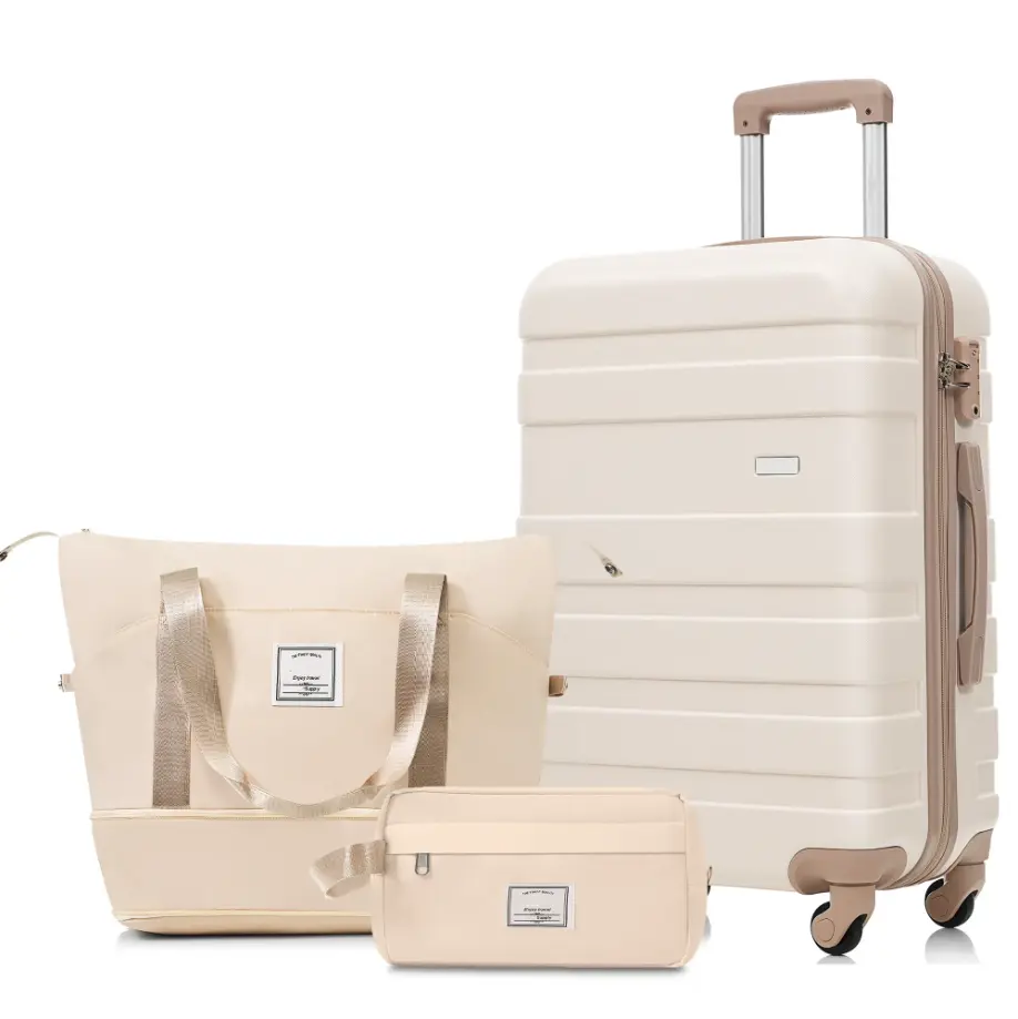 Euroco 3 Piece Luggage Set, 24" Checked Suitcase with TSA Lock,Spinner Wheels & 2 Bags,Lightweight Hardshell Suitcase Set for Travel