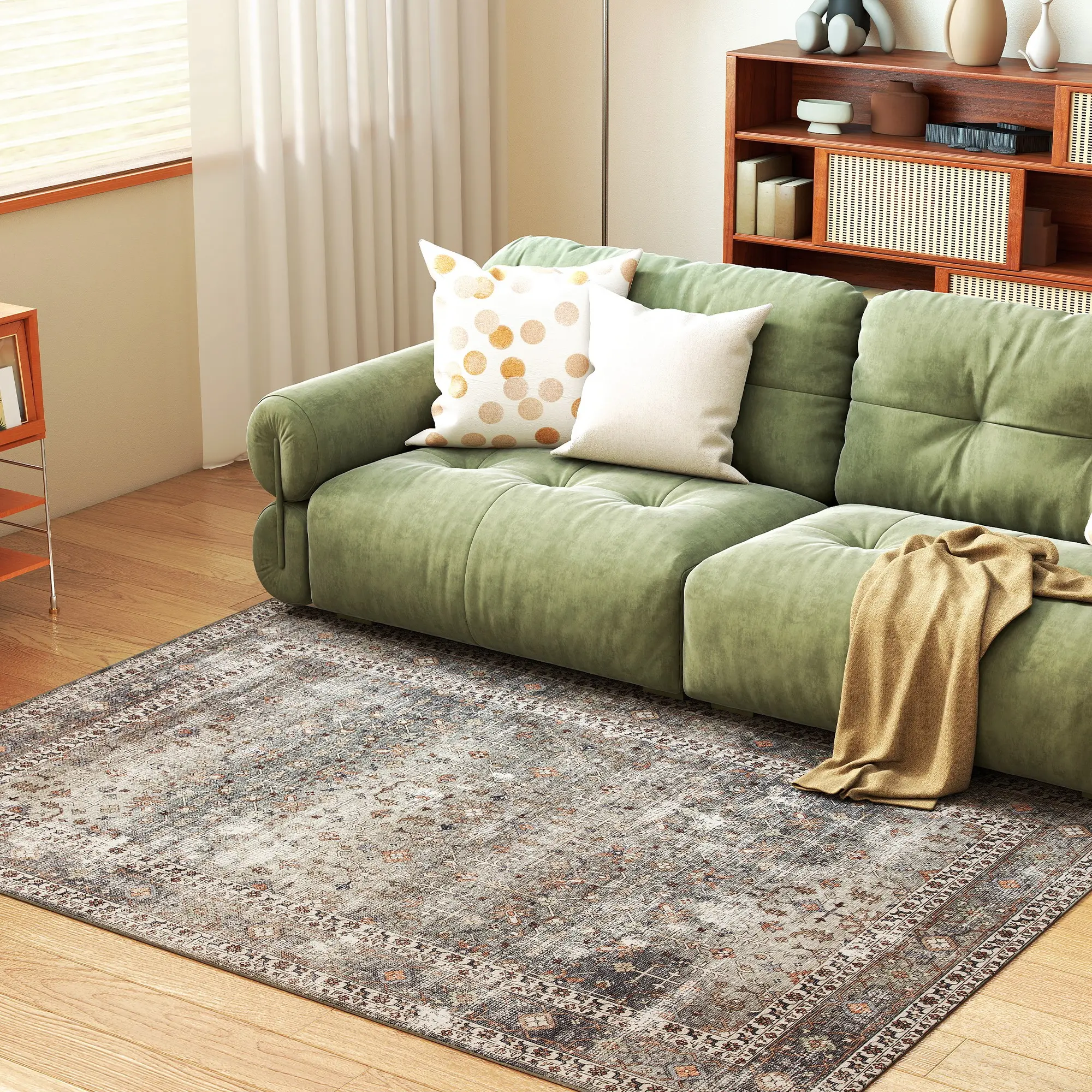 Traditional 4x6 Washable Chenille Runner Rug - Dark Mixed-Brown, Timeless Patterns, Soft Texture, Non-Slip TPR/Cotton Backing, 0.2" Thin, Machine Washable
