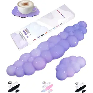 Cloud Wrist Rest Set for Keyboard and , Includes Cute Coaster, with Computers and Laptops(Purple Star Set)