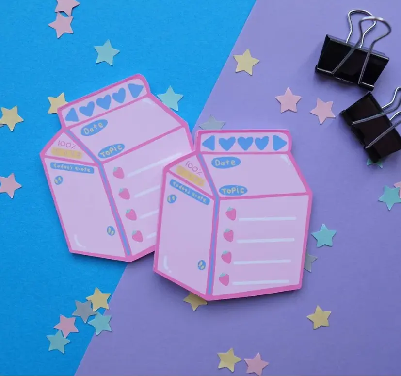 Strawberry Milk List Memo Pads | Kawaii Notepads | Reminder Notes | Cute Stationery | Note paper | Bullet Journal | Milk Carton | Milk Box