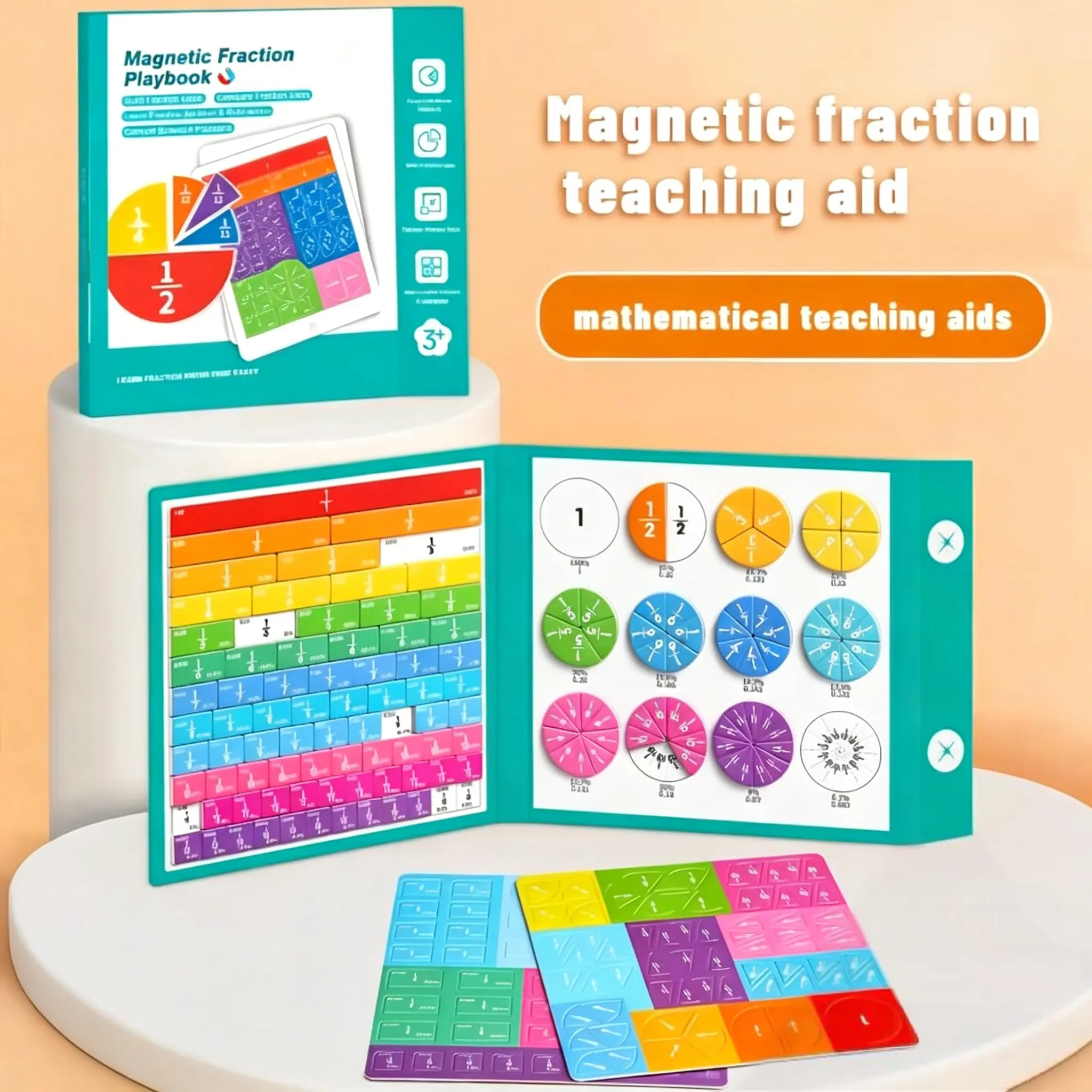 Magnetic Fraction Math Learning Book - Compact Book-Style Educational Puzzle Toy with Burr-Free Edges, Comfortable to Handle, Homeschool & Elementary School Supplies, Classroom