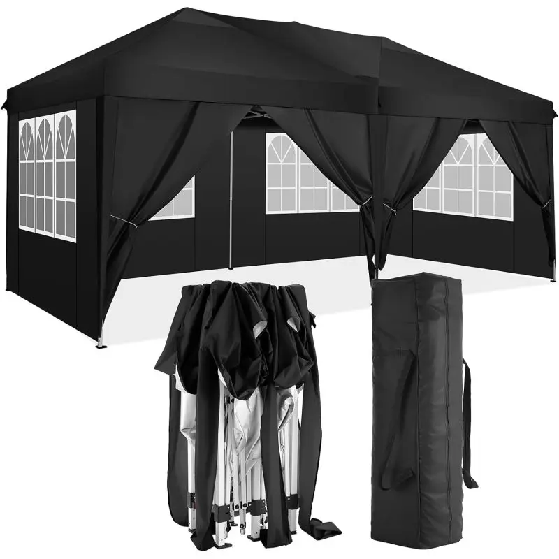 10'x20' Folding Canopy with 6 Removable Sidewalls Outdoor Event Shelter UPF 50+ Gazebo Portable Tents for Parties Beach Camping Wedding EZ Pop Up Canopy with Carry Bag
