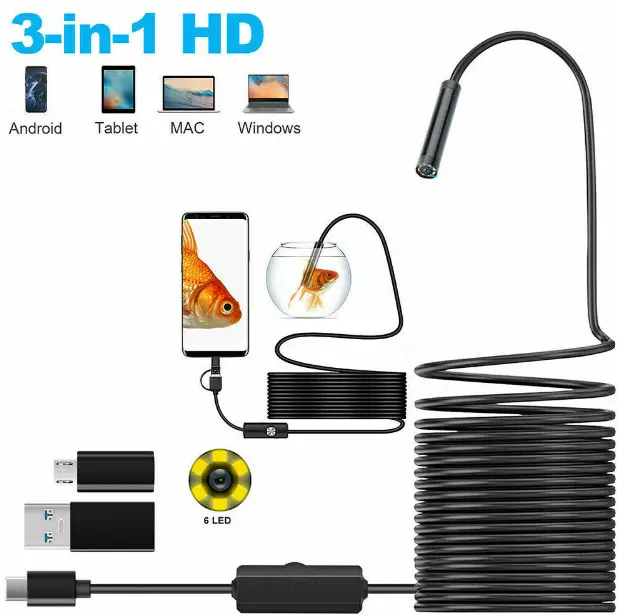 7mm USB Endoscope Borescope – 1M Snake Inspection Camera for Android & PC |