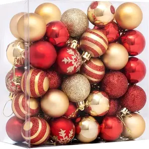 50pcs Christmas Holiday Decor Christmas Ball Set, Christmas Tree Hanging (Red Gold)