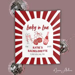 1pc Wall Tapestry & Bachelorette Party Banner - Lucky in Love Las Vegas Theme Wedding Decor with Personalized Bride & Groom Name Signs, 60x51 Inch Wedding Backdrop Suitable for Bridesmaids, Wedding Shower Decorations