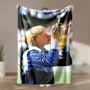 1 piece The moment Borg won the Wimbledon championship. themed flannel blanket - All-season flannel blanket, suitable for sofas and beds, super soft and comfortable, modern design, digitally printed pattern, 100% polyester material, machine