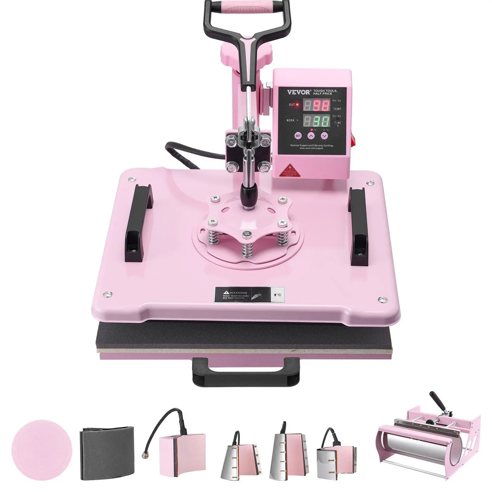 【summerfinds】VEVOR Heat Press Machine, 12 x 15 inch, 8 in 1 Heat Transfer Machine with 6-30 oz Tumbler Press, 360° Swing Away T-Shirt Pressing, Digital Precise Control, for T-Shirts/Mugs/Hats/Plates, Pink
