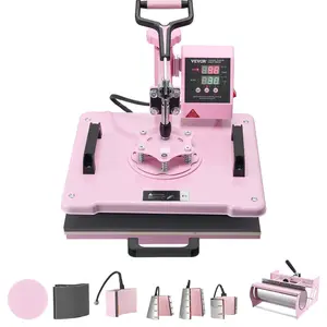 VEVOR Heat Press Machine, 12 x 15 inch, 8 in 1 Heat Transfer Machine with 6-30 oz Tumbler Press, 360° Swing Away T-Shirt Pressing, Digital Precise Control, for T-Shirts/Mugs/Hats/Plates, Pink