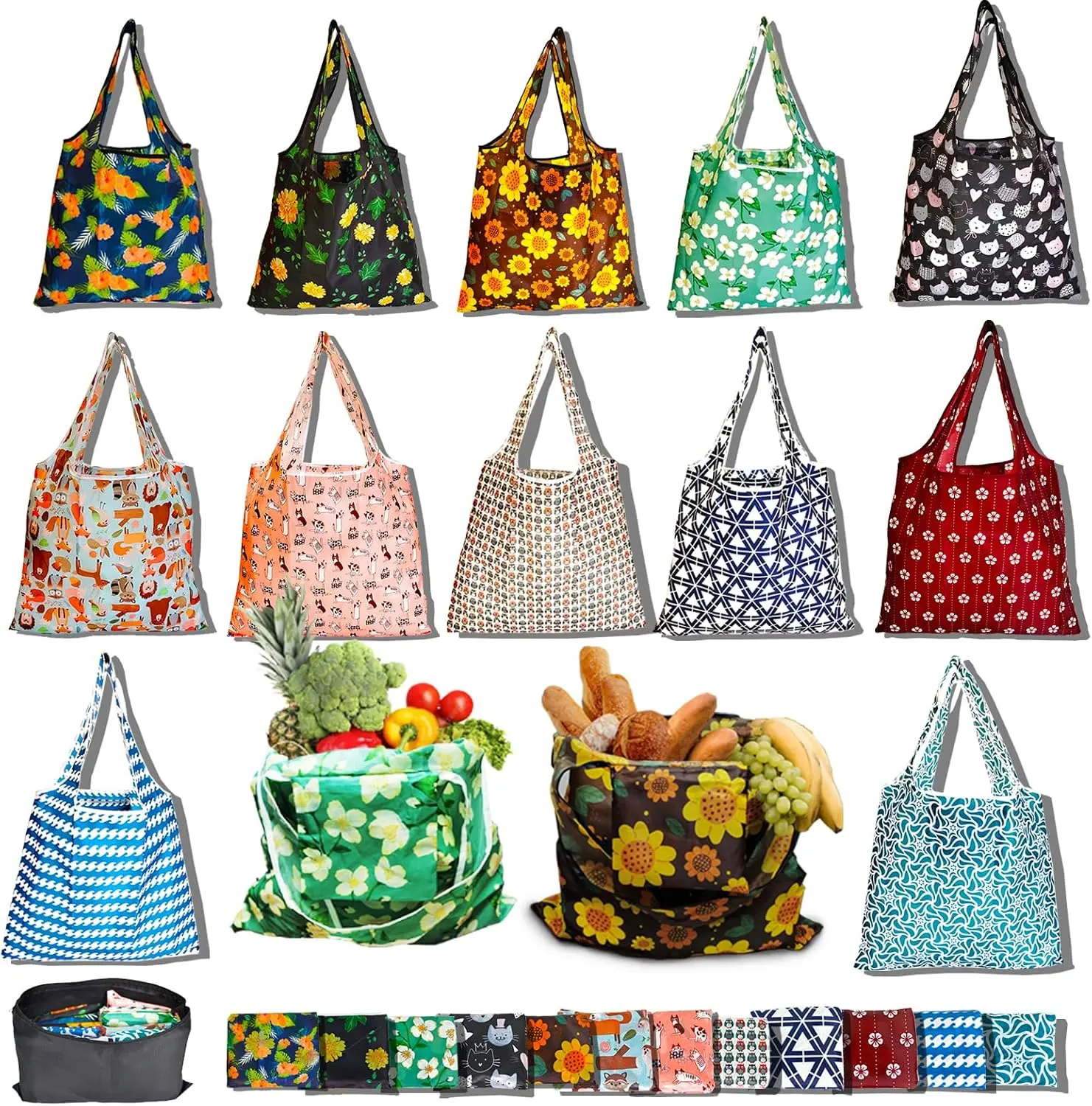 12 Pack Reusable Grocery Bag, Foldable Shopping Bag, Large Capacity Gift Tote Bag, Storage Bag for Groceries