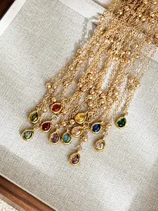 Twelve Months Birthstone Necklace, Fashion Simple Design Copper Inlaid Zircon Pendant, Birthday Party Gift, Elegant Jewelry for Women, All Seasons Wear, Exquisite Chain Jewelry, Copper Beaded Necklace