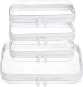4 pcs Clear Zipper Pouches,Hard Shell Zipper Case, Toiletry Bag for Travel, CLear Diaper Bag, Toiletry Pouch, Travel Organizer, Cosmetic Bag