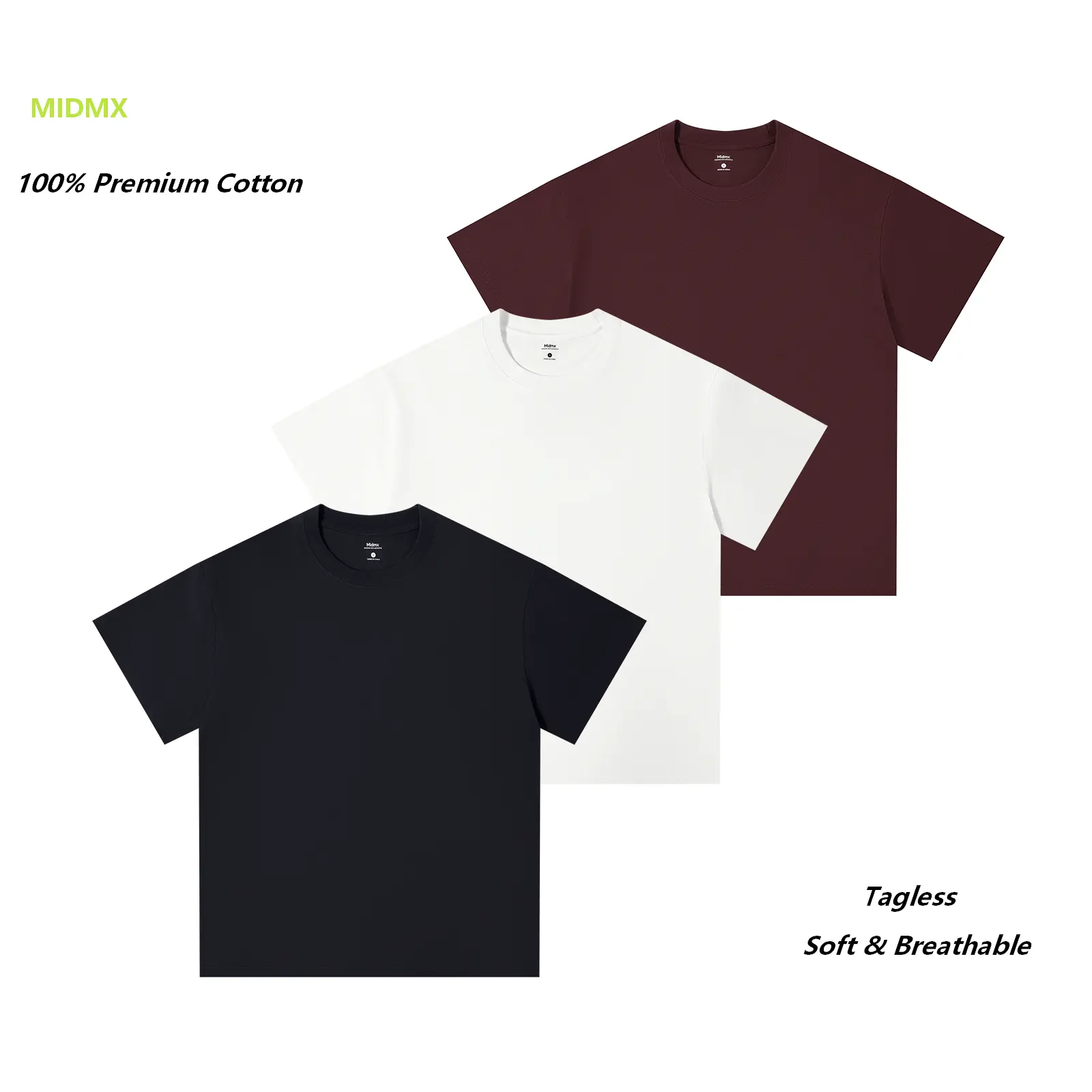 MIDMX T-Shirt for Men, Heavyweight Pure Cotton Sporty Fitted Cut, Solid Color Short Sleeve Breathable Top for Gym & Streetwear, S, Sporty Chic