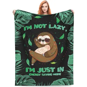 [mothers day gift ideas] Cute Sloth Blanket Gifts for Kids Adults Soft Warm Cozy Funny Sloths Animal and Leaf Throw Blankets for Bed Living Room Sofa Couch Birthday Decorin