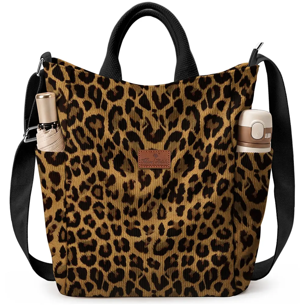 Miss Adola Large Vertical Corduroy Crossbody Tote Bag Zipper Closure, Multiple Pockets, Aesthetic Design, Adjustable Strap, Shoulder Bag for Women, Work, Travel, College