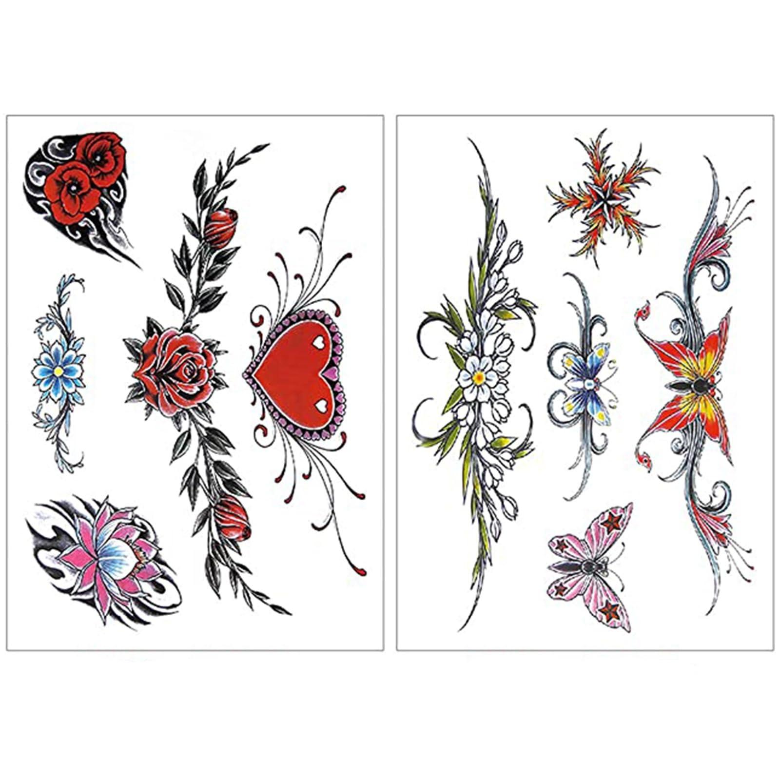 Rechal 8 Sheets Belly Tattoos Stickers Temporary Fun Waist Cover Scar Female Tattoo Waterproof for Female Women and Girls