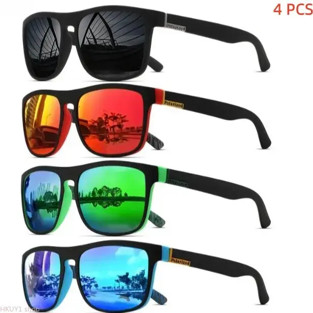 4-Pack Retro Square Sunglasses for Men Women, Trendy Mirrored Lens Polarized UV Blocking Shades for Driving & Fishing, Sunglasses For Driving, Trendy Sun Glasses, Driving Eyewear, Unisex Fishing Shades, Trendy Styling Sunglasses