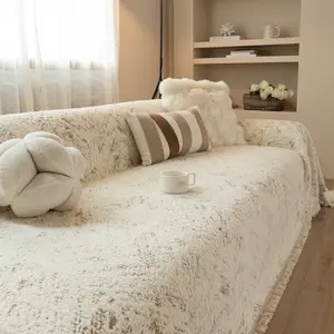 Reversible Chenille Sofa Cover, 1/2/3 Seater Universal All-inclusive Sofa Throw Blanket, Thick Plush Wabi-Sabi Abstract Pattern Sofa Slipcover, Anti-Cat Scratch Non-Slip Stain-Resistant, 4-Season Use for Living Room Apartment Airbnb Home Decor