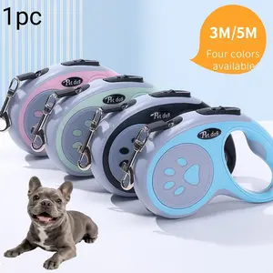 Automatic Retractable Dog Leash, 3m/5m Nylon Webbing, One-Click Lock, Non-Slip Handle, Claw Print, Small/medium Dogs (<=10kg)