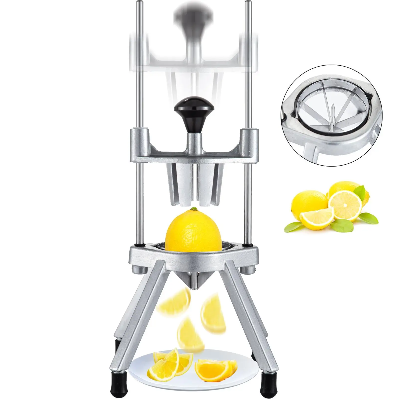 【Summerfinds】VEVOR 6-Section Commercial Easy Wedger Stainless Steel Blade Fruit Lime Slicer,  , Lemon Cutter for Home Bar Restaurant Aluminium Kitchen