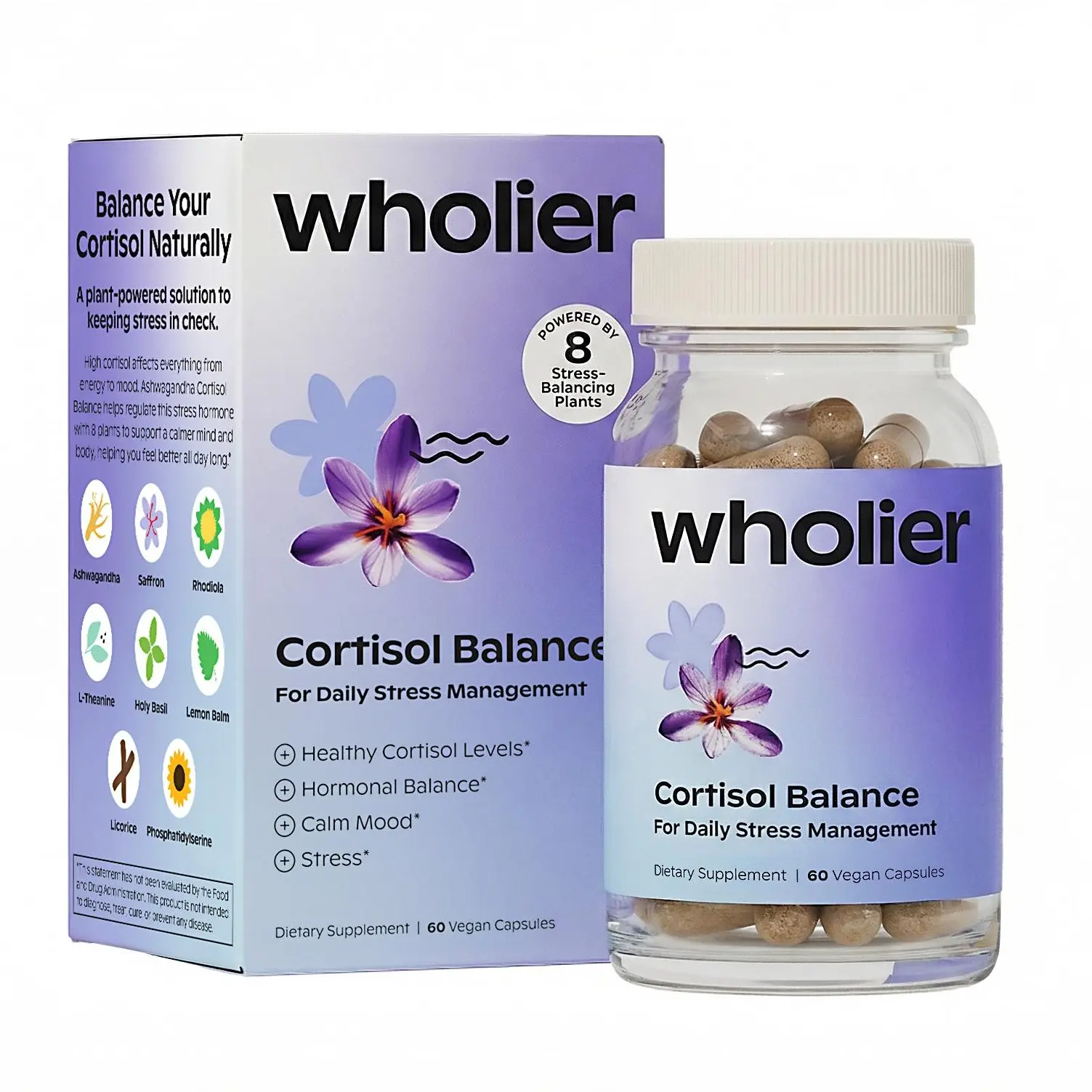 Cortisol Balance Supplement for Women & Men | Lower Cortisol Naturally | Ashwagandha Rhodiola Saffron L-Theanine | Vegan Stress Relief Mood Energy Hormone Balance | 8 Plant-Based Adaptogens | 30 Servings