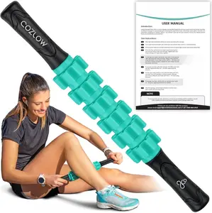 COZLOW Roller Stick – Green – Body Rolling Tool with 6 Rollers & Non-Slip Handles