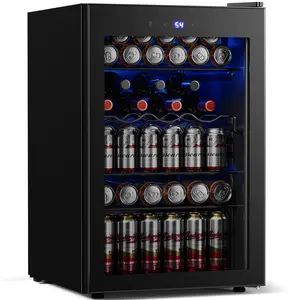 Antarctic Star Beverage Refigerator Cooler -4.4 Cu. Ft. 145 Can Mini Fridge for Soda Beer or wine,with glass door, For Office or Bar with Adjustable Removable Shelves