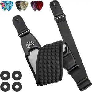 Guitar Straps for Electric Guitar Bass, 3.5" Wide Padded Guitar Strap Neoprene Pad with 3D Sponge Filling Bass Guitar Straps Adjustable Length from 45" to 55" with Strap Locks, Picks, Gray