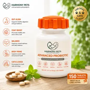 Harmony Pets Advanced Probiotic for Dogs & Cats - 150ct Digestive Supplement for Gut Health, Immune Support & Shiny Coat - Relief for Gas, Diarrhea & Itchy Skin