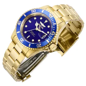 Invicta Men's Pro Diver Watch — 40mm Gold Tone, Blue Dial, Stainless Steel Bracelet, 200M Dive Rated, Cyclops Date — Authentic, New in Box