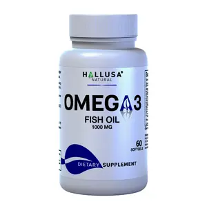 Hallusa Natural Omega 3 Fish Oil Triple Strength Supplement 1000 mg 60 Softgels Heart Cholesterol Arterial Hypertension Gluten Free Organic Vegan Friendly Sugar Free US Made - Fitness