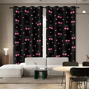 2panels Valentine Cartoon Bow Print Blackout Curtains, Home Decoration Curtain, Window Curtain, Room Divider Sunshade with Holes, Perfect for Living Room Kitchen Bedroom Dining Holiday Decor