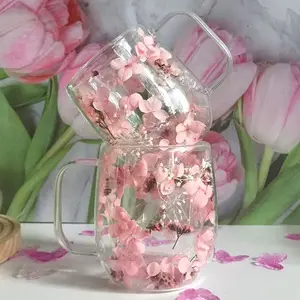 2-Pack Dual-Layer Insulated Glass Cups, Floral Design, Handle Included, Elegant for Coffee, Tea, Cocktails, Hand Wash Only, Durable, Perfect Gift