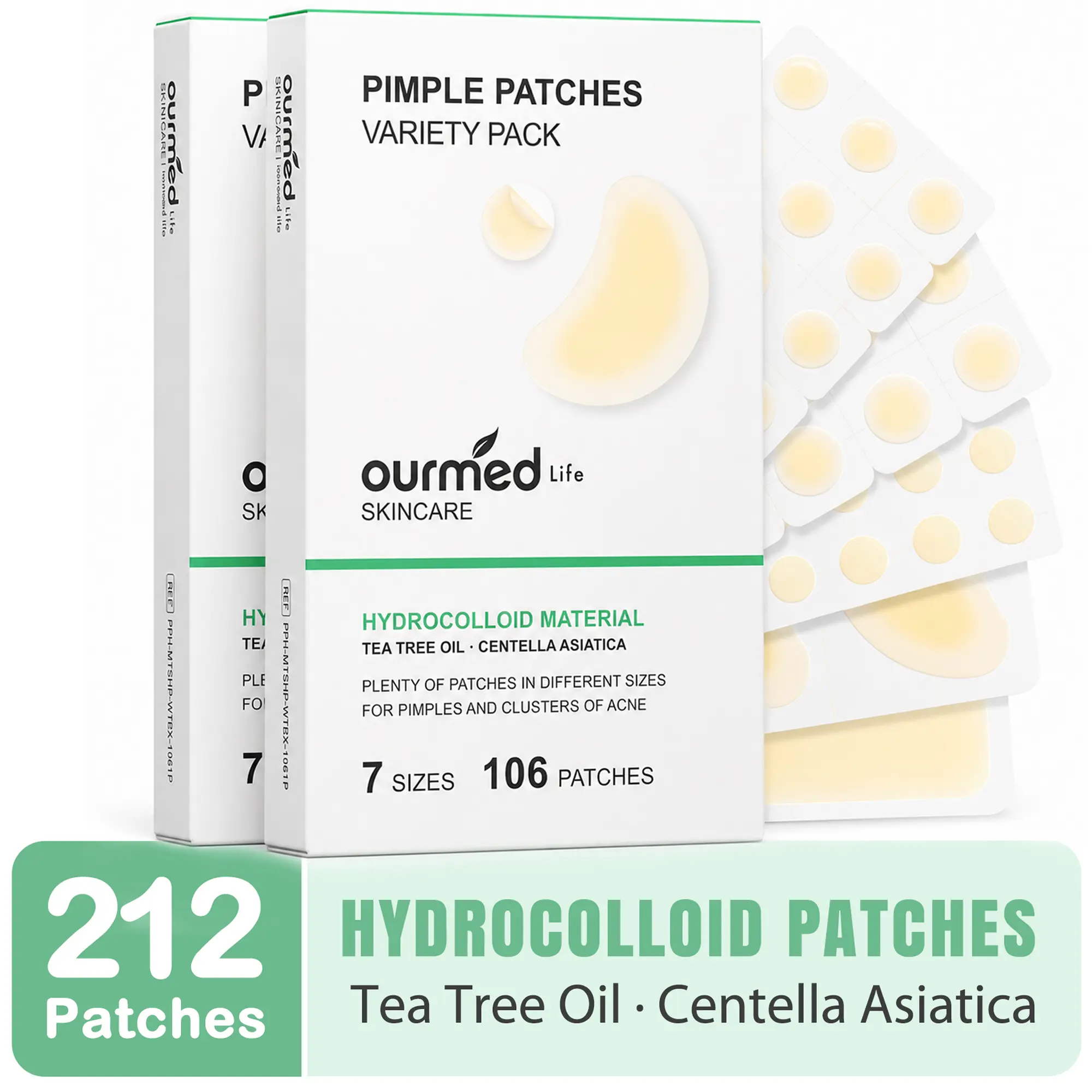 Ourmed Life 106Ct 7 Sizes Pimple Patches Variety Pack Large Hydrocolloid Acne Patches with Tea Tree Oil,Centella & Salicylic Acidfor Face Body & Acne Clusters Sensitive 212Ct, Acne Clearing Products, Centella Asiatica Extract | summer