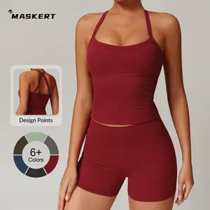 MASKERT Women's Two Piece Set Sports Tank Top & High Waist Skinny Shorts for Yoga Gym Workout