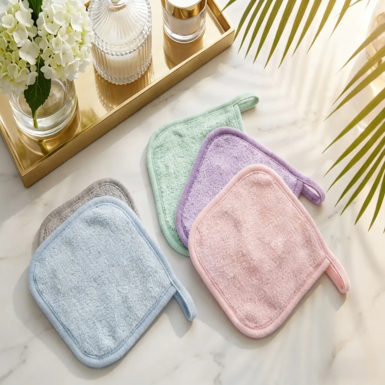 Luxury Flannel Face Cloths, Makeup Washcloths - 5 Pack | Ultra-Soft Gentle Reusable Makeup Remover & Cleanser, Ideal Gift Choice, Comfortable Daily Use Accessories, Facial Cleansing Pads
