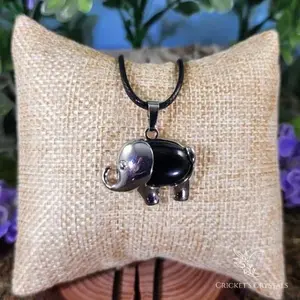 Obsidian Crystal Elephant Necklace for Grounding and Protection hippiejewelry earthy jewelry